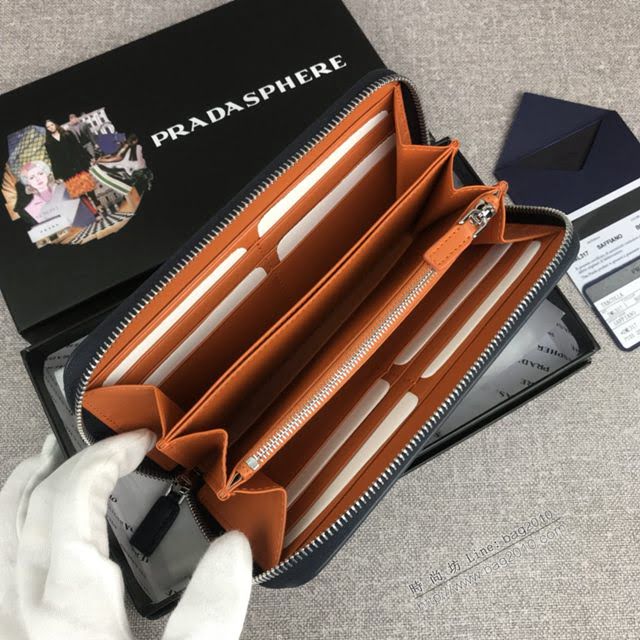 prada錢包 普拉達專櫃最新十字紋牛皮長錢夾 2ML317 PRADA男士單拉鏈錢包  pyd2114